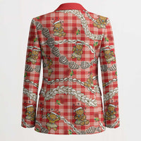 Red Palaka Hawaii Mele Kalikimaka Blazer Ohia Lehua Shell Leis Funny Gingerbread Santa - Polynesian Pride