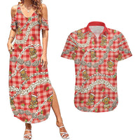 Red Palaka Hawaii Mele Kalikimaka Couples Matching Summer Maxi Dress and Hawaiian Shirt Ohia Lehua Shell Leis Funny Gingerbread Santa LT14 Red - Polynesian Pride