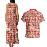 Red Palaka Hawaii Mele Kalikimaka Couples Matching Tank Maxi Dress and Hawaiian Shirt Ohia Lehua Shell Leis Funny Gingerbread Santa LT14 - Polynesian Pride