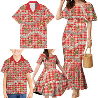 Red Palaka Hawaii Mele Kalikimaka Family Matching Mermaid Dress and Hawaiian Shirt Ohia Lehua Shell Leis Funny Gingerbread Santa LT14 - Polynesian Pride