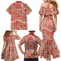 Red Palaka Hawaii Mele Kalikimaka Family Matching Mermaid Dress and Hawaiian Shirt Ohia Lehua Shell Leis Funny Gingerbread Santa LT14 - Polynesian Pride