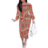 Red Palaka Hawaii Mele Kalikimaka Family Matching Off The Shoulder Long Sleeve Dress and Hawaiian Shirt Ohia Lehua Shell Leis Funny Gingerbread Santa LT14 Red - Polynesian Pride