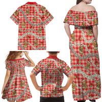 Red Palaka Hawaii Mele Kalikimaka Family Matching Off Shoulder Maxi Dress and Hawaiian Shirt Ohia Lehua Shell Leis Funny Gingerbread Santa LT14 - Polynesian Pride