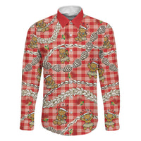 Red Palaka Hawaii Mele Kalikimaka Family Matching Tank Maxi Dress and Hawaiian Shirt Ohia Lehua Shell Leis Funny Gingerbread Santa LT14 Dad's Shirt - Long Sleeve Red - Polynesian Pride