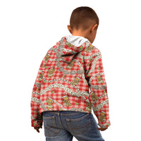 Red Palaka Hawaii Mele Kalikimaka Kid Hoodie Ohia Lehua Shell Leis Funny Gingerbread Santa - Polynesian Pride