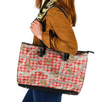 Red Palaka Hawaii Mele Kalikimaka Leather Tote Bag Ohia Lehua Shell Leis Funny Gingerbread Santa LT14 Red - Polynesian Pride
