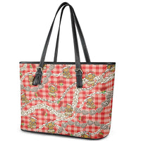 Red Palaka Hawaii Mele Kalikimaka Leather Tote Bag Ohia Lehua Shell Leis Funny Gingerbread Santa LT14 - Polynesian Pride