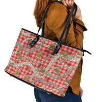 Red Palaka Hawaii Mele Kalikimaka Leather Tote Bag Ohia Lehua Shell Leis Funny Gingerbread Santa LT14 - Polynesian Pride
