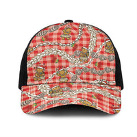 Red Palaka Hawaii Mele Kalikimaka Mesh Trucker Cap Ohia Lehua Shell Leis Funny Gingerbread Santa - Polynesian Pride
