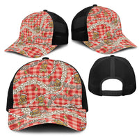 Red Palaka Hawaii Mele Kalikimaka Mesh Trucker Cap Ohia Lehua Shell Leis Funny Gingerbread Santa - Polynesian Pride