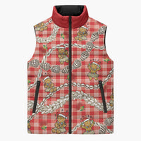 Red Palaka Hawaii Mele Kalikimaka Sleeveless Puffer Jacket Ohia Lehua Shell Leis Funny Gingerbread Santa - Polynesian Pride