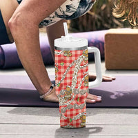 Red Palaka Hawaii Mele Kalikimaka Tumbler With Handle Ohia Lehua Shell Leis Funny Gingerbread Santa - Polynesian Pride