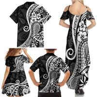 Black Polynesia Paisley Family Matching Summer Maxi Dress and Hawaiian Shirt Polynesian With Tropical Flowers LT14 - Polynesian Pride