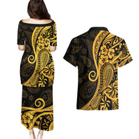 Gold Polynesia Paisley Couples Matching Puletasi Dress and Hawaiian Shirt Polynesian With Tropical Flowers LT14 - Polynesian Pride