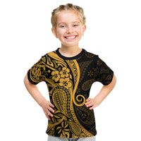 Gold Polynesia Paisley Kid T Shirt Polynesian With Tropical Flowers LT14 Gold - Polynesian Pride