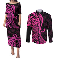 Pink Polynesia Paisley Couples Matching Puletasi Dress and Long Sleeve Button Shirt Polynesian With Tropical Flowers LT14 Pink - Polynesian Pride