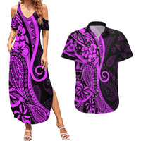 Polynesia Paisley Couples Matching Summer Maxi Dress and Hawaiian Shirt Polynesian With Tropical Flowers - Purple LT14 Purple - Polynesian Pride