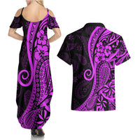 Polynesia Paisley Couples Matching Summer Maxi Dress and Hawaiian Shirt Polynesian With Tropical Flowers - Purple LT14 - Polynesian Pride