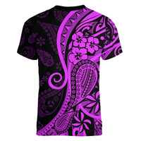 Polynesia Paisley Women V Neck T Shirt Polynesian With Tropical Flowers - Purple LT14 - Polynesian Pride