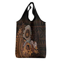 Talofa Samoa Grocery Bag Samoan Kava Bowl Siapo Pattern - Brown