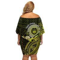 Lime Green Talofa Samoa Off Shoulder Short Dress Samoan Kava Bowl Siapo Pattern LT14 - Polynesian Pride