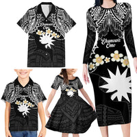 Ekamowir Omo Nauru Family Matching Long Sleeve Bodycon Dress and Hawaiian Shirt Naoero Twelve-pointed Star Polynesian Tattoo LT14 - Polynesian Pride