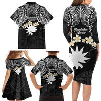 Ekamowir Omo Nauru Family Matching Long Sleeve Bodycon Dress and Hawaiian Shirt Naoero Twelve-pointed Star Polynesian Tattoo LT14 - Polynesian Pride