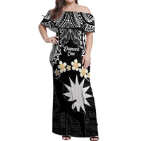 Ekamowir Omo Nauru Off Shoulder Maxi Dress Naoero Twelve-pointed Star Polynesian Tattoo LT14 Women Black - Polynesian Pride