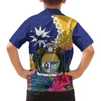 Nauru Independence Day Family Matching Summer Maxi Dress and Hawaiian Shirt Coat Of Arms With Tropical Flowers LT14 - Polynesian Pride