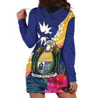 Nauru Independence Day Hoodie Dress Coat Of Arms With Tropical Flowers