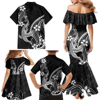 Black Aloha Hawaii Family Matching Mermaid Dress and Hawaiian Shirt Polynesian Shark Tattoo With Plumeria LT14 - Polynesian Pride