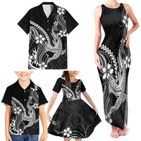 Black Aloha Hawaii Family Matching Tank Maxi Dress and Hawaiian Shirt Polynesian Shark Tattoo With Plumeria LT14 - Polynesian Pride