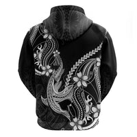 Black Aloha Hawaii Hoodie - Polynesian Shark Tattoo With Plumeria LT14 - Polynesian Pride