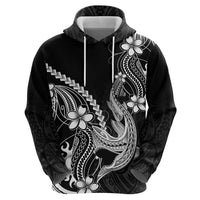 Black Aloha Hawaii Hoodie - Polynesian Shark Tattoo With Plumeria LT14 - Polynesian Pride