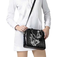 Black Aloha Hawaii Shoulder Handbag Polynesian Shark Tattoo With Plumeria - Polynesian Pride