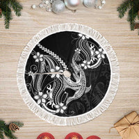 Black Aloha Hawaii Tree Skirt Polynesian Shark Tattoo With Plumeria LT14 Fringed Black - Polynesian Pride