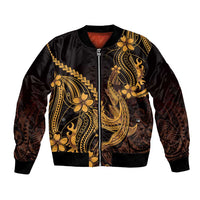 Gold Black Aloha Hawaii Bomber Jacket Polynesian Shark Tattoo With Plumeria LT14 Unisex Gold - Polynesian Pride