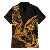 Gold Black Aloha Hawaii Family Matching Short Sleeve Bodycon Dress and Hawaiian Shirt Polynesian Shark Tattoo With Plumeria LT14 - Polynesian Pride
