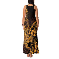 Gold Black Aloha Hawaii Family Matching Tank Maxi Dress and Hawaiian Shirt Polynesian Shark Tattoo With Plumeria LT14 - Polynesian Pride