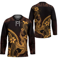 Gold Black Aloha Hawaii Hockey Jersey Polynesian Shark Tattoo With Plumeria - Polynesian Pride