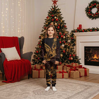 Gold Black Aloha Hawaii Christmas Pajama Set Polynesian Shark Tattoo With Plumeria - Polynesian Pride
