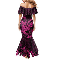 Pink Black Aloha Hawaii Family Matching Mermaid Dress and Hawaiian Shirt Polynesian Shark Tattoo With Plumeria LT14 - Polynesian Pride