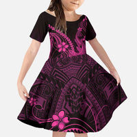 Pink Black Aloha Hawaii Family Matching Tank Maxi Dress and Hawaiian Shirt Polynesian Shark Tattoo With Plumeria LT14 Daughter's Dress Pink - Polynesian Pride