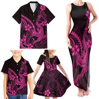 Pink Black Aloha Hawaii Family Matching Tank Maxi Dress and Hawaiian Shirt Polynesian Shark Tattoo With Plumeria LT14 - Polynesian Pride