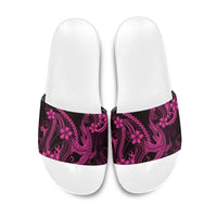 Pink Black Aloha Hawaii Slide Sandals Polynesian Shark Tattoo With Plumeria LT14 Pink - Polynesian Pride