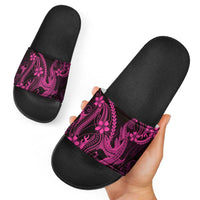Pink Black Aloha Hawaii Slide Sandals Polynesian Shark Tattoo With Plumeria LT14 - Polynesian Pride