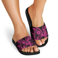 Pink Black Aloha Hawaii Slide Sandals Polynesian Shark Tattoo With Plumeria LT14 - Polynesian Pride