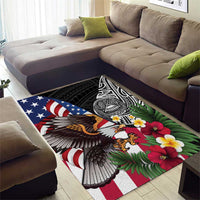 United States and American Samoa Area Rug USA Flag Eagle With Seal Tropical Flowers