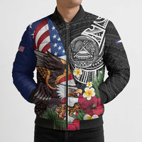 United States and American Samoa Bomber Puffer Jacket USA Flag Eagle With Seal Tropical Flowers