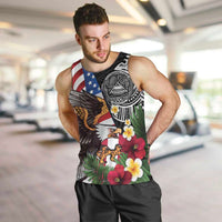 United States and American Samoa Men Tank Top USA Flag Eagle With Seal Tropical Flowers LT14 Black - Polynesian Pride